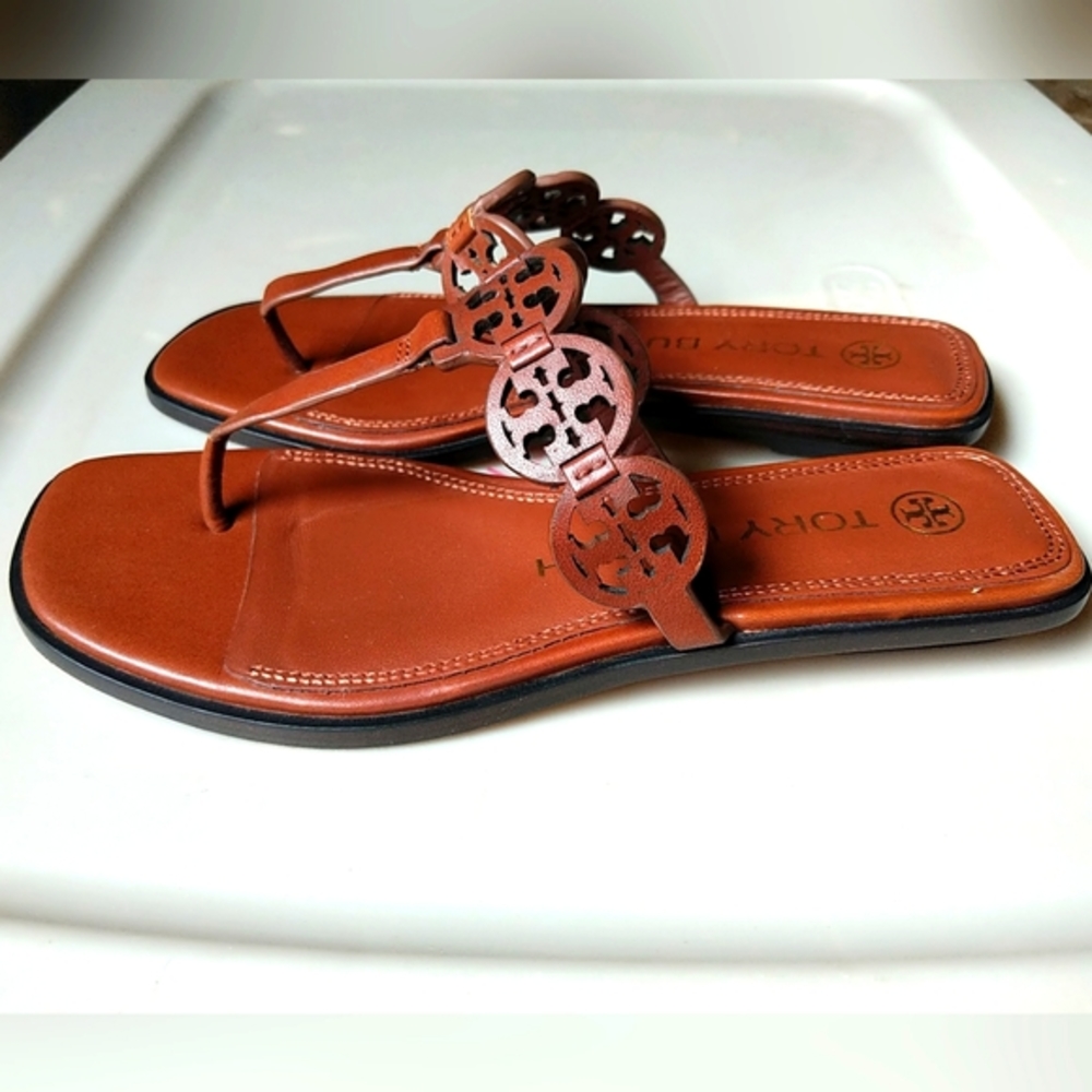 Tory Burch Brown Miller Leather Thong Sandals